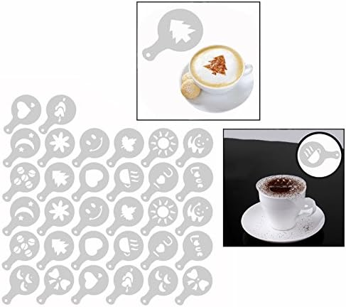 Cisixin 32 Pcs Coffee Decorating Stencils Cappuccino Coffee Chocolate Dusting Template Coffee Mould
