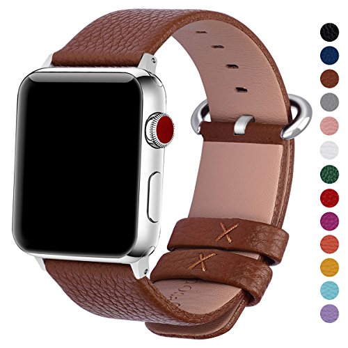 Fullmosa Correa Compatible Apple Watch 44mm 42mm 40mm 38mm, YAN 15 Colores Correa Cuero Pulsera para iWatch Series 4 3 2 1, Marrón 42mm 44mm