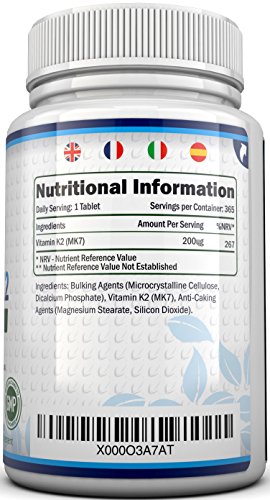 Vitamin K2 MK 7 200mcg | 365 Vegetarian and Vegan Tablets (not Capsules) | One Year Supply of High Strength Vitamin K2 Menaquinon MK7 from Trans-Isomer by Nu U Nutrition - Image 6