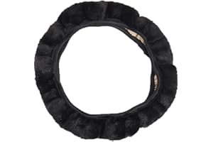 CUEMOON Auto Lenkrad Abdeckung, Plüsch Lenkrad Abdeckung, Universal Auto Lenkrad Abdeckung, Automobil Winter Zubehör, rutschfest und warm, 38cm, Schwarz