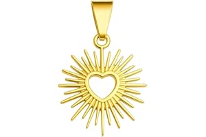 FELICIDADE Pendentif Sacré-Cœur Rayonnant en Acier Inoxydable – Disponible en Doré & Argenté – Symbole Spirituel d’Amour & de Foi – Bijou Religieux & Tendance Unisexe (Sans Chaîne)
