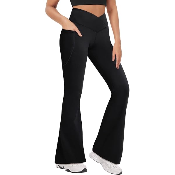 Pantalon Évasé Bootcut Persit Pour Femme - Taille Haute, Yoga, Sport, Poches Latérales - Polyamide Stretch