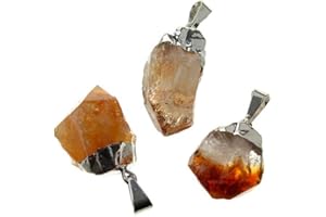 LAMARE - Pendentif Pointe Citrine en Argent avec Finition Électrolytique - Pierre Argent et Créativité - Taille Moyenne de 3 cm à 4 cm - Spécial Cadeau - 1 Pièce, 4 cm, Minéral, Citrine