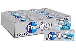 FREEDENT WHITE - Chewing Gum Sans Sucre - Goût Menthe Douce - 30 Paquets de 10 Dragées - Grand Format 300 Dragées - 420g