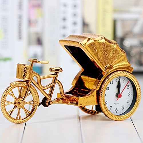 Creative Vintage Rickshaw Alarm Clock Classic Personality Silent Table Alarm Clock Fashion Nostalgic Decorative Alarm Clock For Living Room Bedroom Study Room Ornaments Adults Students Children Gifts(225*75*130mm) ( Color : Gold )