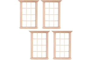 SAFIGLE 4 Pièces Mini Meubles Maison De Poupée Miniature Cadre De Fenêtre Modèle Décoration 1/12 Non Peint Bois Fenêtre Maison De Poupée Meubles Accessoires
