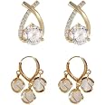 Estailo Fashion® Set Of 2 Alloy Stud Hoop Earrings for Women & Girls | Lightweight Fashion Jewelry & Versatile Design