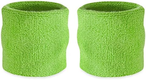 Suddora Wrist Sweatband - Athletic Cotton Terry Cloth Wristband For Sports (Pair) (Neon Green)