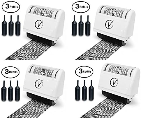 Vantamo Identity Theft Protection Roller Stamp Wide Kit, Including 3-Pack Refills - for Secure Confidential ID Blackout Security, Anti Theft and Privacy Safety (4-Pack White)