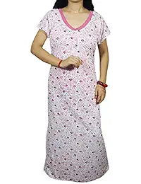 Indiatrendzs Women Nightwear Nighty Hosiery V-Neck Floral Printed Maxi Nightdress