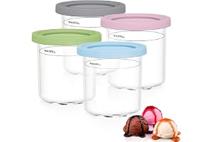 hunwutef Uppsättning av 4 glassbägare med lock, 16 oz återanvändbara behållare lämpliga för NC300EU/NC301EU/NC299AMZ, BPA-fri