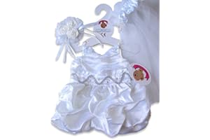 Build Your Bears Wardrobe Teddy Bear Clothes fits Build a Bear Teddies long Wedding Dress Veil & Flowers (white)
