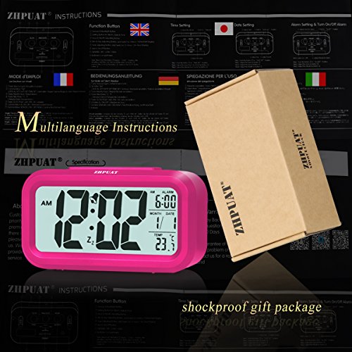 ZHPUAT Digital-Wecker Digitaluhr große LCD-Ziffern mit Hintergrundbeleuchtung Rosa - 6
