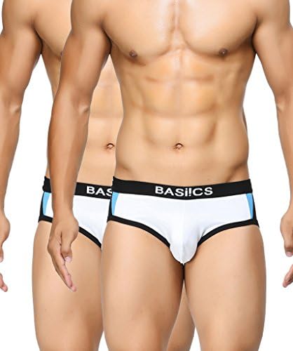 BASIICS by La Intimo Men's White, White Modern Pattern Brief (Pack of 2)