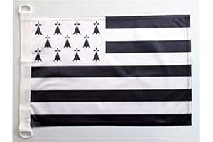 AZ FLAG - Drapeau Bretagne - 45x30 cm - Pavillon Nautique Breton - France Spécial Bateau Et Extérieur En Maille Bloquée Avec Anneaux Plastiques Intégrés - 30g
