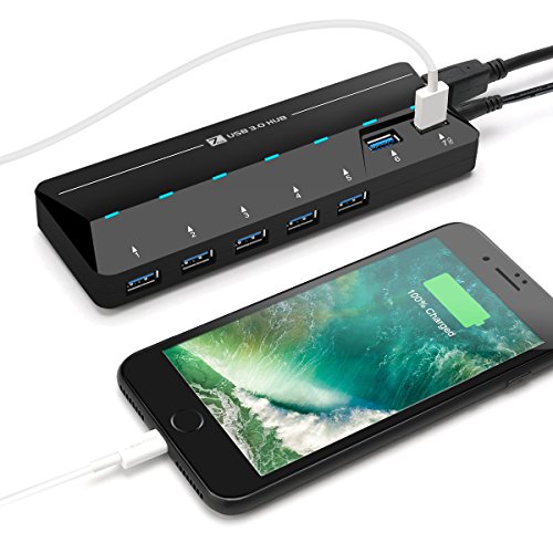 USB 3.0 Hub, ONCHOICE 6 Ports USB 3.0 + 1 QC Ladeport 1.5A Quick Charge LED-Anzeigen mit 5V/4A Netzteiladapter für MacBook,Windows Laptop, iPhone, iPad, Samsung und andere USB 3.0 kompatibel Geräten - 4