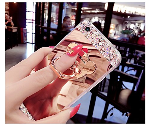 Huawei Mate 9 Hülle, Huawei Mate 9 Spiegel Hülle Mirror Case, Ukayfe [Glitzer Strass Bär Handy Ständer Ring Holder] Glitzer Silikon Hülle Huawei Mate 9 Rose Gold Plating Silikon Schutzhülle Luxus Glänzend Glitzer Kristall Strass Rahmen Weich TPU Handy Tasche Ultra Dünn Silikon Weich Crystal Handyhülle mit Make Up Spiegel Mirror Kratzfeste Handy Tasche Schale Etui Bumper für Huawei Mate 9 – Bär Rose Gold - 3