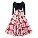 Produktbild VEMOW Herbst Mode Elegant Damen Abendkleid Frauen V-Ausschnitt Bänder Frohe Weihnachten Weihnachtsmann Print Party Dating Midi Kleid (Rot, 44 DE / 4XL CN)
