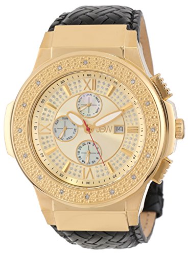 JBW MEN'S SAXON DIAMOND 46MM BLACK LEATHER BAND SWISS QUARTZ WATCH JB-6101L-J