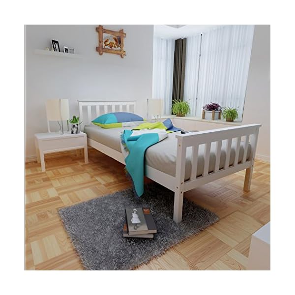 3ft Wooden Single Bed Frame for Adult Kids Child or Children, Solid Pine Wood, White