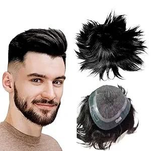 RIDHI INDUSTRIES WIG HOUSE Hair Patch for Men 9x7|Model:Australian|100% Human Hair Wig Mens Toupee|Hair Loss Solution|Fix this Australian Hair System for Men Tape/Glue(Black)