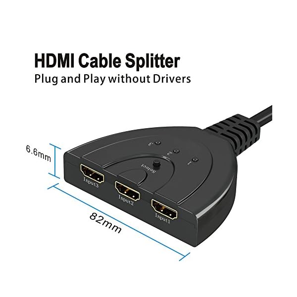 HDMI Switch, GANA 3 Puertos HDMI Switcher | HDMI Splitter Soportes Full HD 1080p 3D HDMI Conmutador Adaptador para HDTV… - Image 5