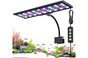 AQQA LED Aquarium Lights, 24/7 Mode Clip on Fish Tank Light, Full Spectrum Aquarium Plant Light with Memory Function, Adjustable Timer/Brightness, IP68 Waterproof for 40-60cm Tank, 18W