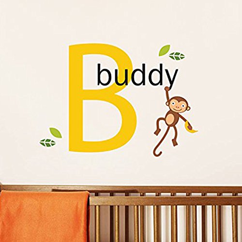 V&C Designs Ltd (TM) Personalised Name with Initial Jungle Cheeky Monkey Children's Room Kids Room Baby Nursery Playroom Wall Sticker Decal Mural Vinyl Transfer Wall Art