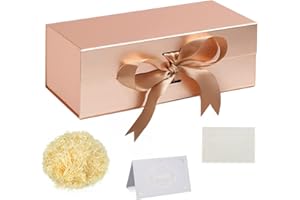 KISPATTI Gift Box Set, Rose Gold Gift Box with Ribbon Large Gift Box with Magnetic Lids 32x22x10cm Gift Box Shredded Tissue Paper Greeting Cards for Christmas Birthday Wedding Anniversary