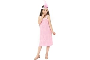 Rabtero Kinder Roaring the 20er Jahre Fancy Kleid Kostüm, Mädchen Flapper Kleid mit Perlenkette und Feder Stirnband, Gangster Flapper Kleid für Mädchen