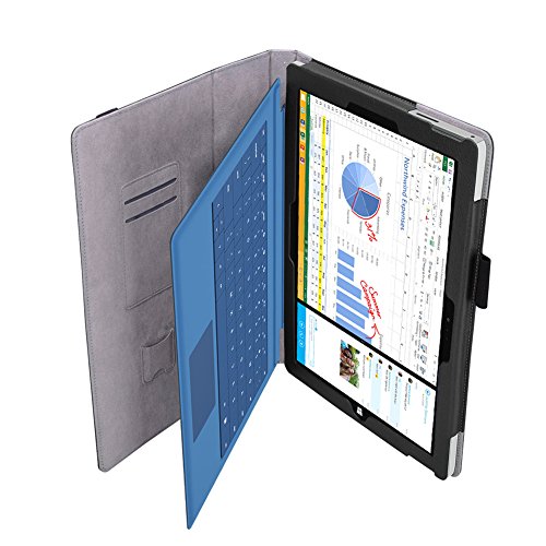 Microsoft Surface Pro 3 Cover Tasche mit praktischer Stand Funktion Case aus robustem Kunstleder kombiniert Schutz und Design für Ihr Microsoft Surface Pro 3 Hülle Case Schwarz von UC Express® - 5