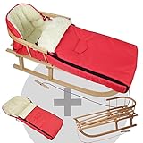 Holzschlitten aus Buchenholz, naturlackiert, Metallkufen, Bockstützen & Zugeisen pulverbeschichtet mit Rückenlehne (abnehmbar) und Zugseil