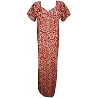 Mogul Interior Ladies Kaftan Bohemian Design Batik Print Eveningwear, Housedress, Loose Fit Maxidress, Large