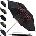 COLLAR AND CUFFS LONDON - 60MPH Windproof Extra Strong - StormFighter Jumbo Umbrella - Red Reinforced Fiberglass Frame - for 1 or 2 Persons - Auto Open - Non Slip Handle - Black, One Size