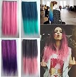 2013 Two Tone One Piece Straight Synthetic Thick Hair Extension Clip-on Hairpieces (black to pink)