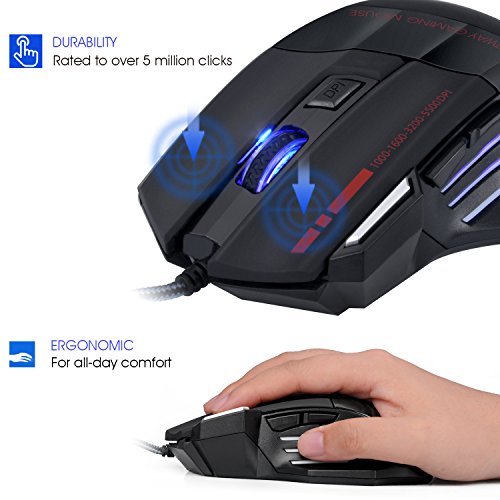 Rat  n Pro Gamer Rii   5500 DPI  7 botones  LED   ptico  con cable para jugadores