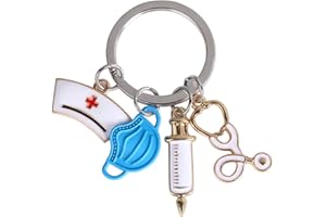 FBTOPNUM Infirmière Porte Clés avec Seringue Bonnet et Stéthoscope Cadeau Infirmiere Medecin Étudiants en Medecine