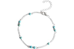 jklitio Turquoise Anklets for Women, Boho Beach Turquoise Anklet Silver Beaded Ankle Bracelets, Summer Foot Chain Jewelry Gift for Girls