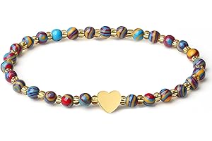 MetJakt Bracelet de perles en pierre naturelle fait main 4MM mini extensible bracelets d'énergie plaqué or 18k bracelet cœur pour femmes bijoux véritable