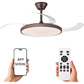 NARVI Brown Coffee Leather Ceiling Fan with Dimmable LED Light, Low Consumption Silent DC Motor, Fan Lamp with Remote, 3 Retr