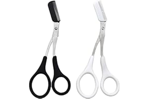 MKEMKA 2 Stück Augenbrauenschere mit Kamm Augenbrauenschere Schere Edelstahl Augenbrauentrimmer (Schwarz Weiß)