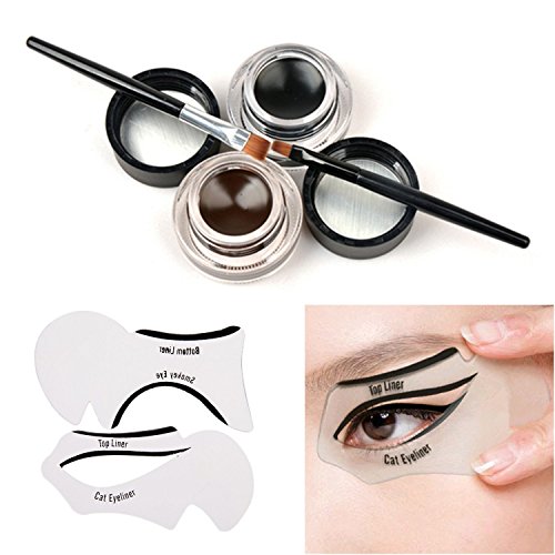Tinabless 2 in 1 Brown and Black Waterproof Gel Eyeliner Set with Makeup Eyebrow Brush + Cat Eye Liner Stencil