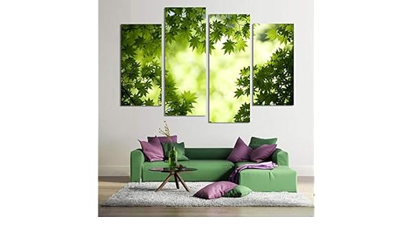 Xiaohejd Green Leaf Wall 4 Pieces Canvas Paintings Modern Modular Paint Decoration For Living Room M Amazon Co Uk Kitchen Home