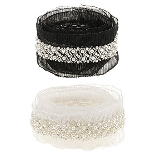MagiDeal 97cm Perlen Nähen Mesh Band Kleid Dekor Handwerk Weiß / Schwarz – Weiß, one size - 8