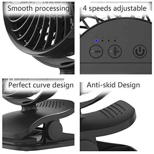 AngLink mini USB Clip Ventilator mit Batteriebetrieben mini Tischventilator Fan | 4 Geschwindigkeitsmodi, Beliebige Rotation | PC, MAC, Notebook optimal für den Schreibtisch, Kinderwagen, Rollstuhl, Schlafzimmer, Camping - 7