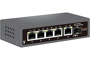 Davuaz 10GbE Uplink 5-Port 2.5G Ethernet Switch, 5 x 2.5G RJ45 Ports, 1 x 10G SFP+ Optical Port Rate Adaptive, Metal and Fanless for Desktop Or Wall-Mounted, Plug-and-Play Network Switches