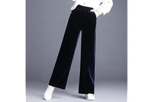 CWENROU Pantaloni Larghi Da Donna - Moda Donna Plus Size Blu Retrò Tinta Unita Velluto Pantaloni A Vita Alta Autunno E Inverno Pantaloni Larghi A Gamba Larga Casual Outdoor Elegante Business Party Semplic