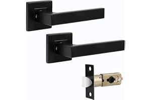 Probrico 2 Pack Door Handles Lever Matte Black Internal Door Handles on Square Rose,Passage Door Handles with Adjustable Tubular Latch
