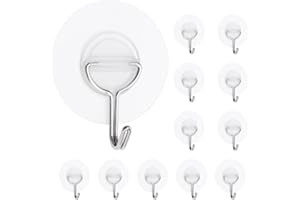 Kiemeu 12 Pack Small Plastic Hooks Self Adhesive Wall Hooks Heavy Duty, Clear Sticky Hook for Hanging Extra Strong
