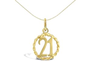 Jewelco London Ladies Solid 9ct Yellow Gold 21 Birthday Rope Ring Charm Pendant